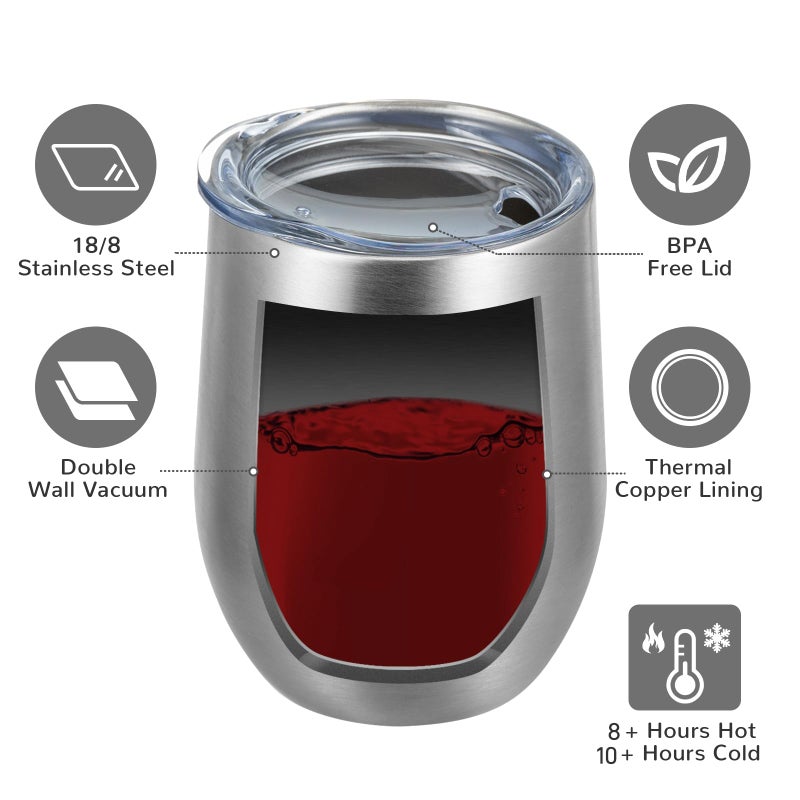MEWAY 12oz Wine Tumbler 16 Pack Bulk Gifts for Women,Double Wall Vacuum Stainless Steel Travel Mug with Lid,Insulated Stemless Wine Cup Glass for Coffee,Cocktails,Drinks(Sliver,Set of 16) - Image 4